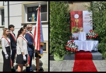 Udział pocztu sztandarowego ZSO w Bobowej w uroczystości Bożego Ciała